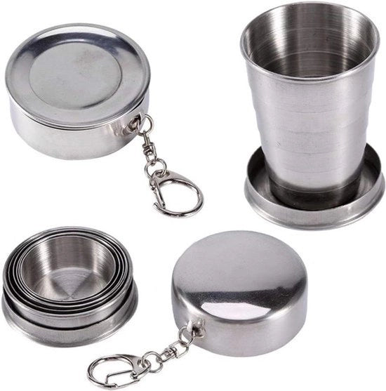 Ottone in Acciaio Inossidabile - Portatile - Camping - 75ml/140ml/240ml - Facile da Portare - Escursioni a Piedi - Attività All'Aperto - Otre in Acciaio Inossidabile con Tasca di Protezione e Gancio di Chiusura