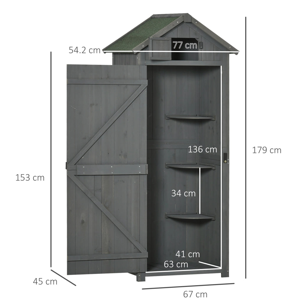 Mobile da giardino con ripiani removibili e finestra in legno grigio 77 × 54,2 × 179 cm