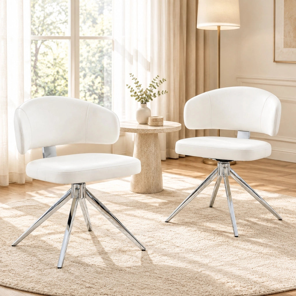 Set di 2 sedie da pranzo 45x50,5x77 cm in PU bianco girevoli -