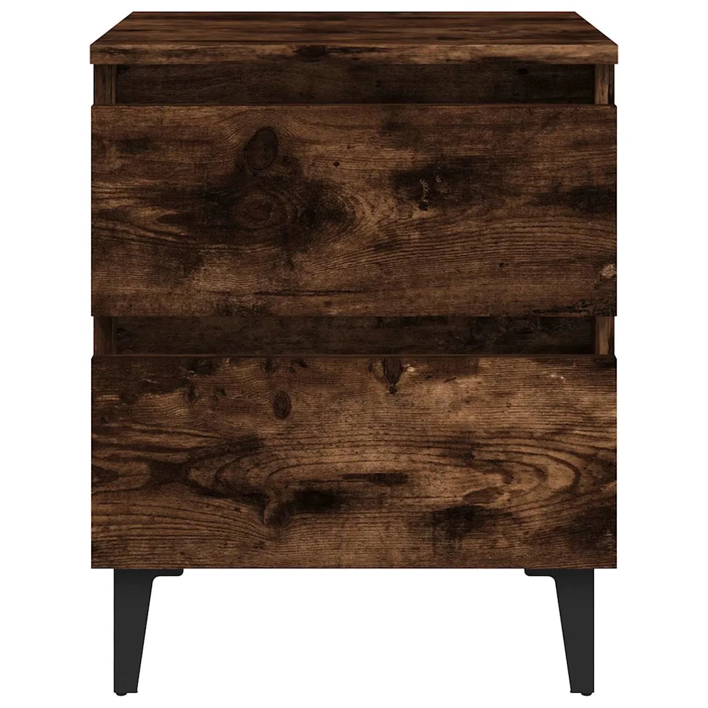 Comodini con Gambe in Legno Massello 2pz Rovere Fumo 40x30x50cm 813129