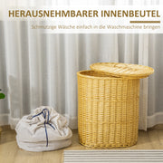 Cesto porta biancheria in vimini con coperchio 100L 51x38x57cm naturale per bagno e camera da letto