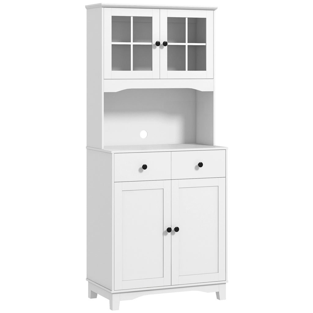 Mobile colonna da cucina con piano per microonde; 2 armadi; 2 cassetti e ripiani regolabili bianco 74.5 × 40 × 172 cm