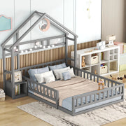 Letto a Casetta 140x200 cm in legno di pino con Sponde di Sicurezza Grigio