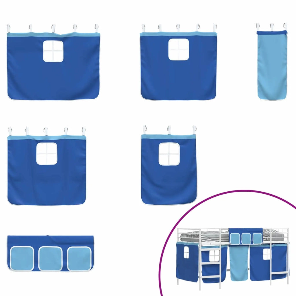 Struttura del Letto Loft per Bambini con Tendine-Giroletto per bambini Bianco e Blu 824574