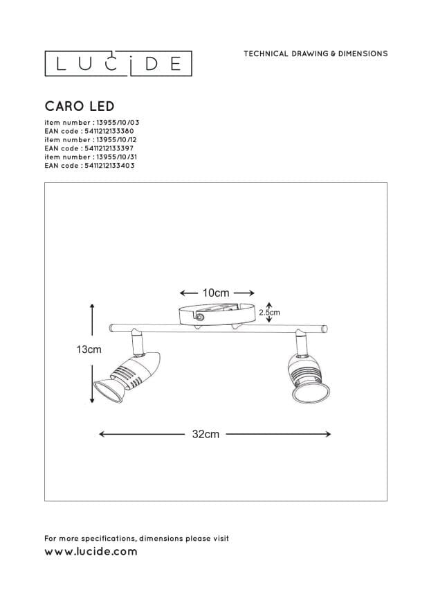 Faretto soffitto Lucide Caro 2 luci GU10 5W 2700K cromo