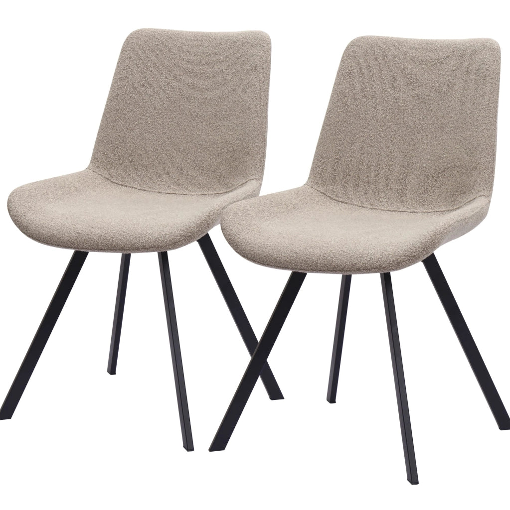 Set di 2 sedie da pranzo in tessuto color khaki con gambe in metallo