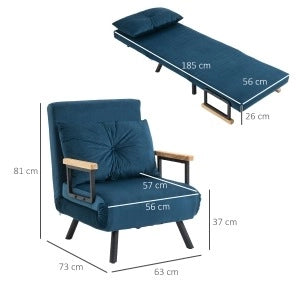 Poltrona Relax Letto con Funzione Letto e Schienale Regolabile in Velluto Blu 63x73x81 cm