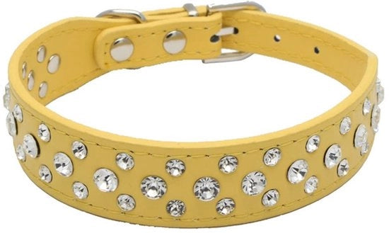 Collare per cani in PU pelle - adattabile - con strass - collare per cani - misure S/M/L/XL - 2,5 cm di larghezza - collare per cani con cerniera