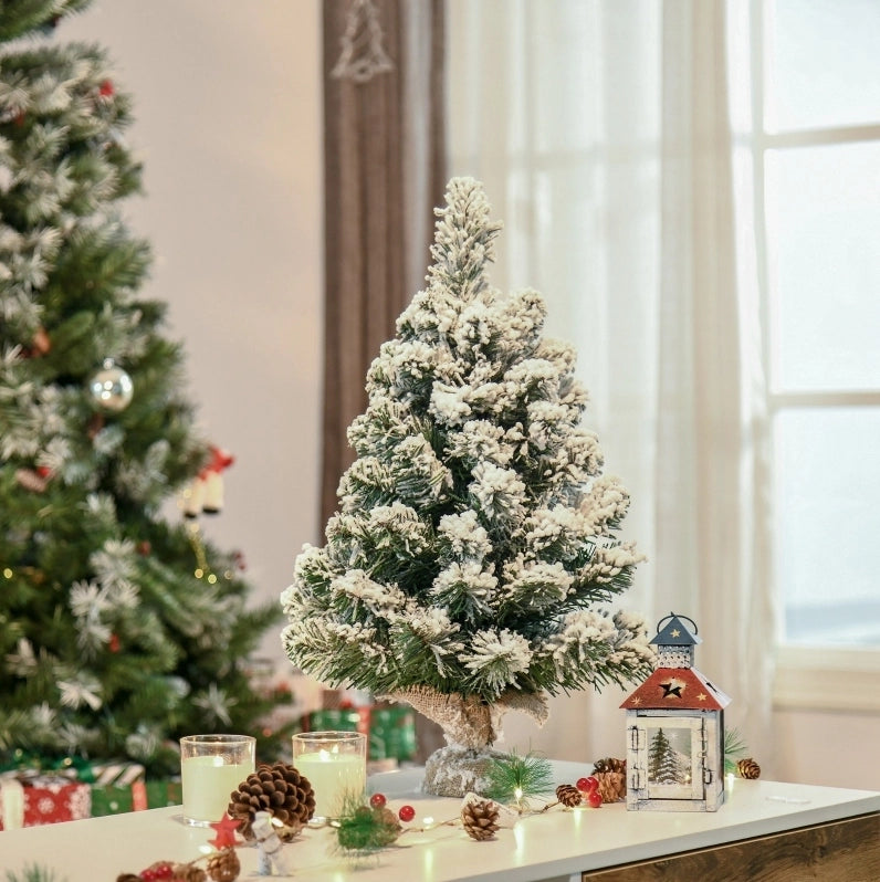 Albero di Natale Artificiale in Plastica ? 32 x 60 cm con Effetto Neve Verde e Bianco per Tavolo e Ufficio
