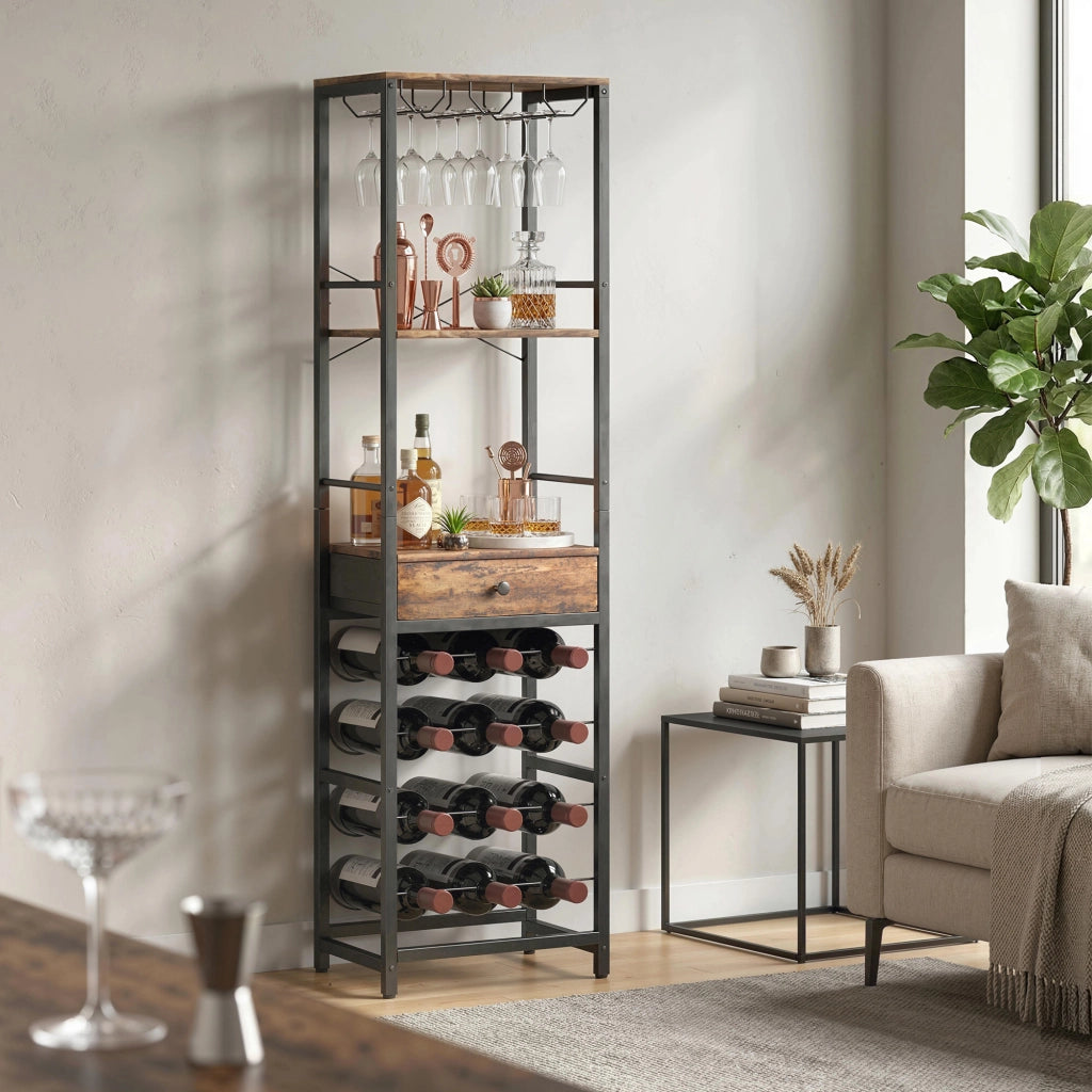 Mobile Bar con Cassetto e Portabicchieri ¨C Minimal ¨C Marrone Rustico