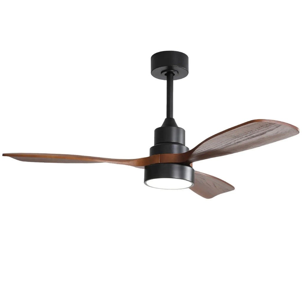 Ventilatore da soffitto nero con luce LED 18 W, motore DC reversibile e telecomando
