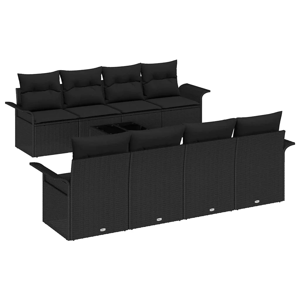 Set Divano da Giardino con cuscino 9 pcs Nero polyrattan 3345293