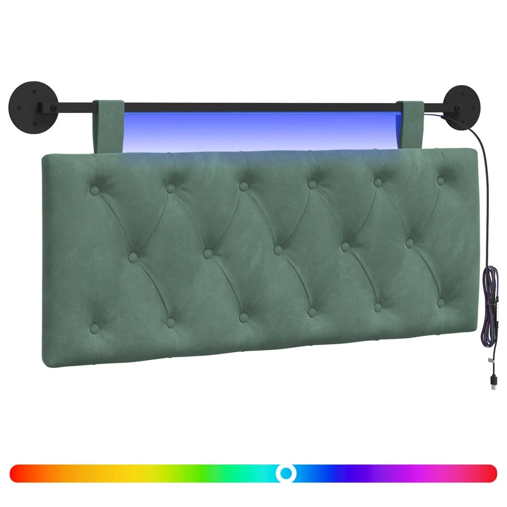 Testiera | Testata sospesa Con luce LED Verde Mare Velluto
