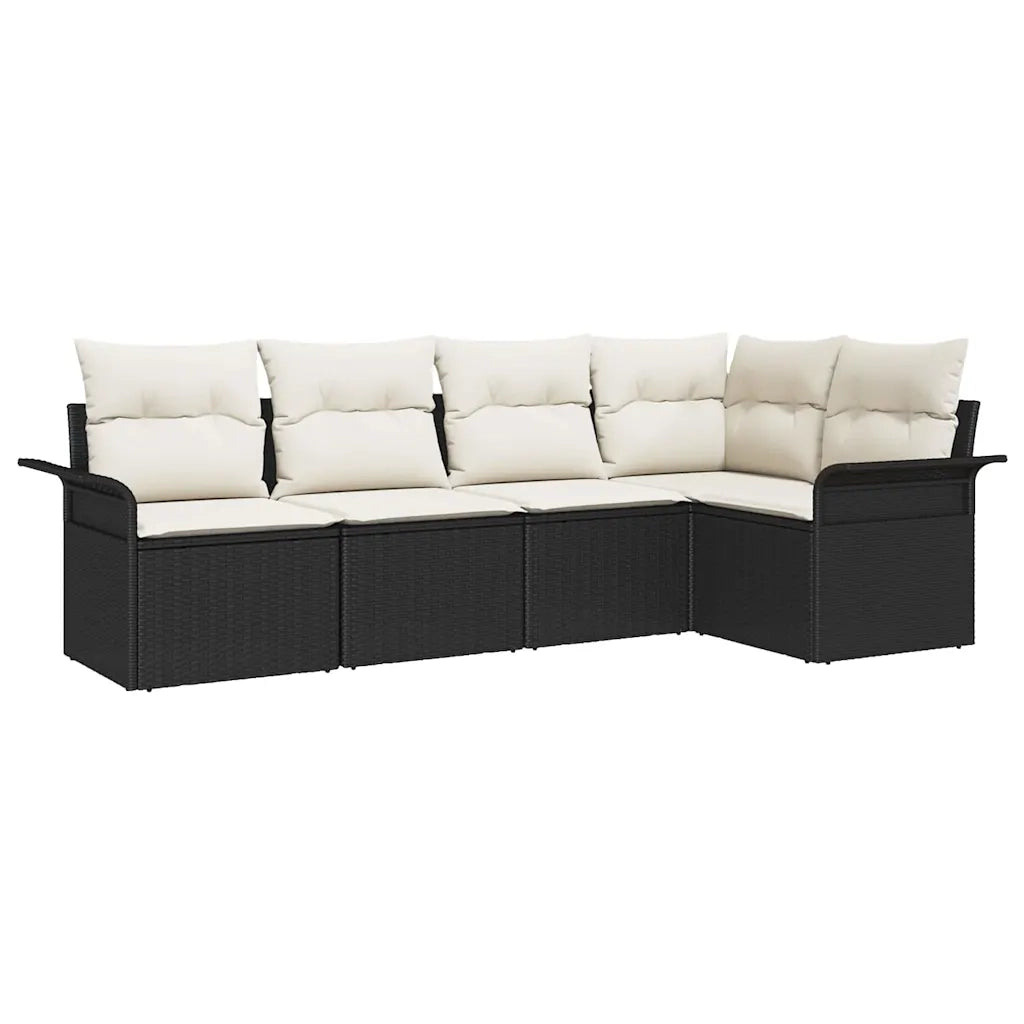 Set Divano da Giardino con archiviazione 5 pcs Nero polyrattan
