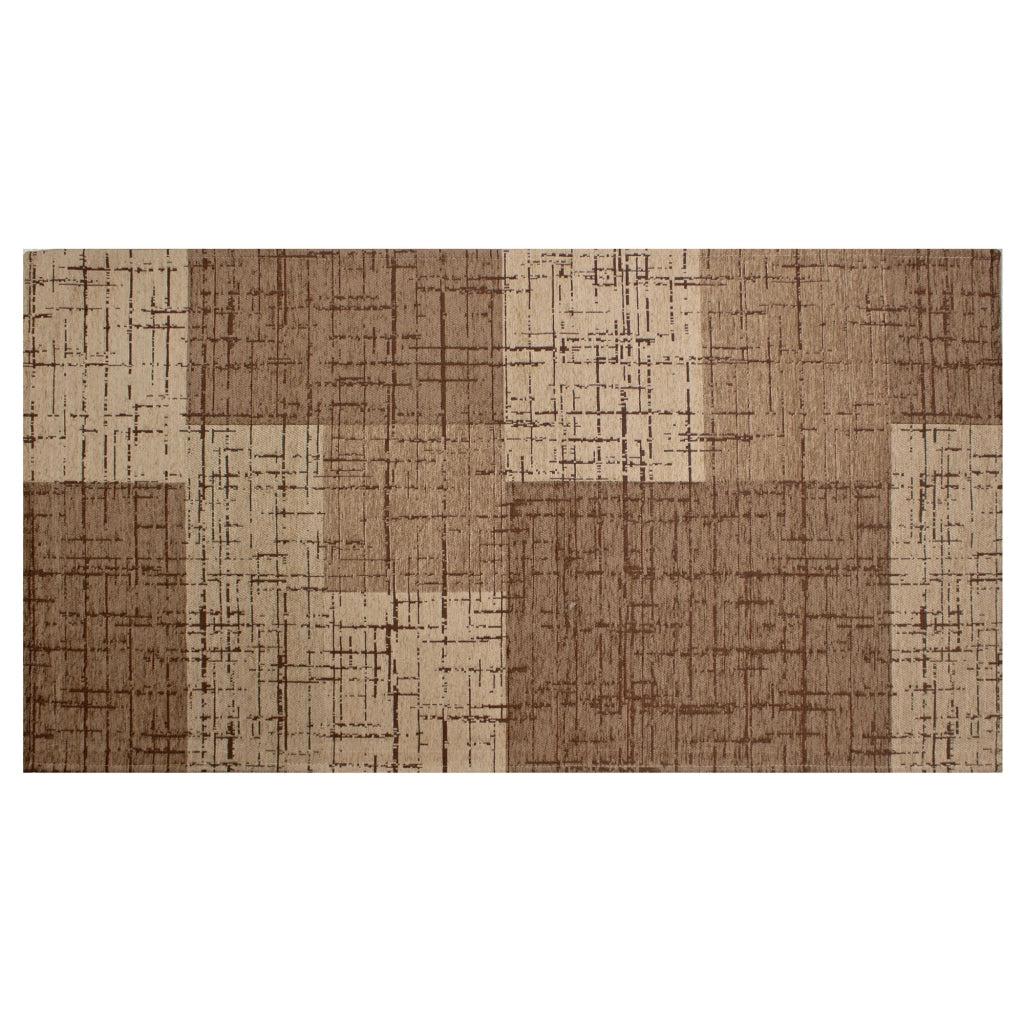 Tappeto Arredo Moderno Morbido in Ciniglia Ingresso Antiscivolo Prodotto Italiano  Soggiorno Camera Salotto Disegni Piazzati Cotone Varie Misure Grande Mondrian/Fango - 65x220 cm