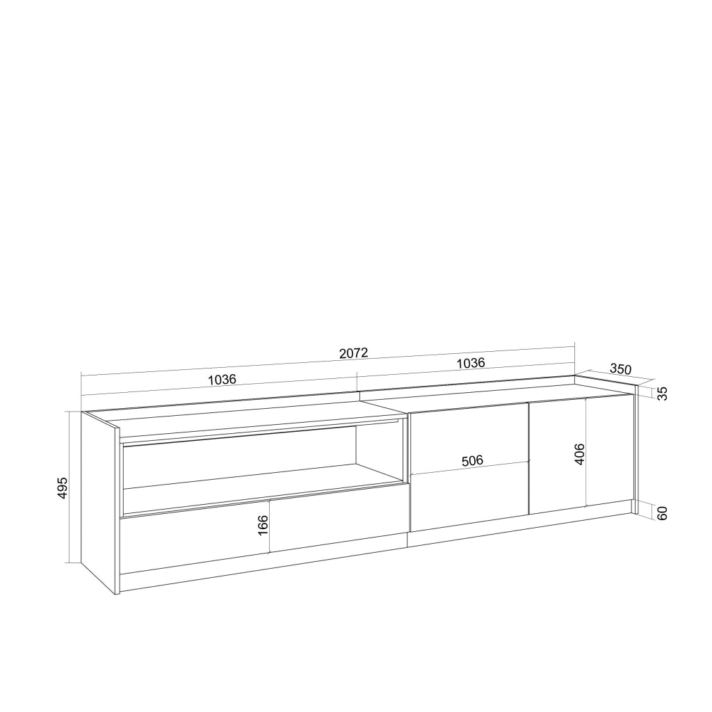 Mobile TV Soggiorno, 207x50x37 cm, Per TV fino a 80", LED, Bianco e Rovere soft