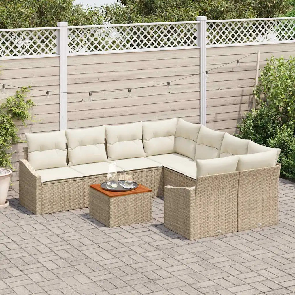 Set Divano da Giardino con cuscino 9 pcs Beige polyrattan