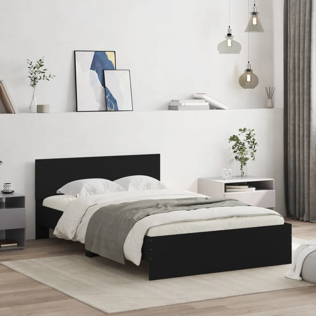 Letto matrimoniale | Letto per adulti | Giroletto con Testiera Nero 120x200 cm