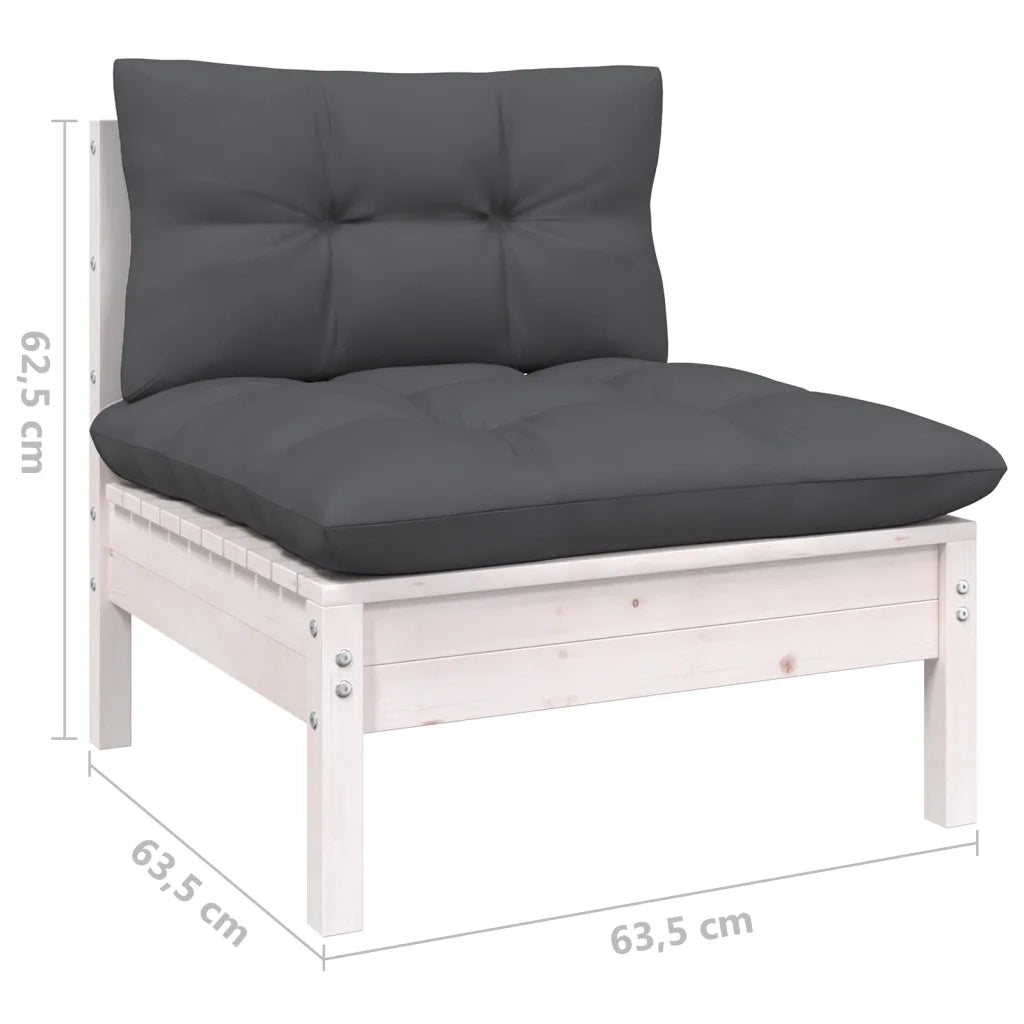 Set Divani da Giardino 10 pz con Cuscini Bianchi Legno di Pino 3096750