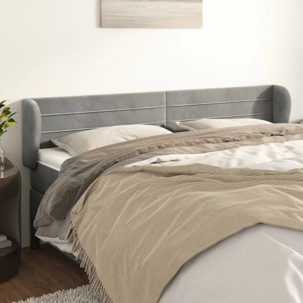 Testiera | Testata ad Orecchio Grigio Chiaro 183x23x78/88 cm in Velluto
