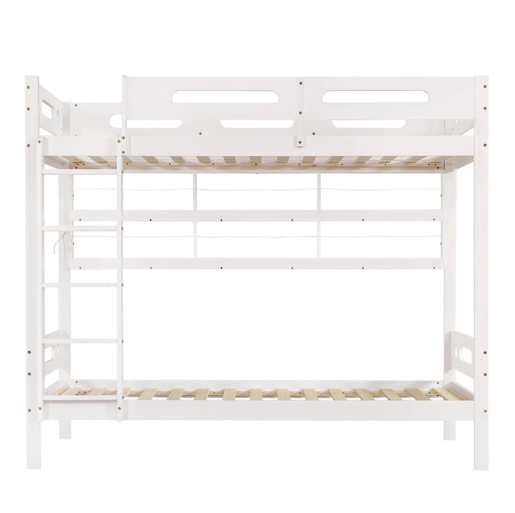 Letto a castello per bambini 90x200 cm in legno e MDF bianco con ripiani