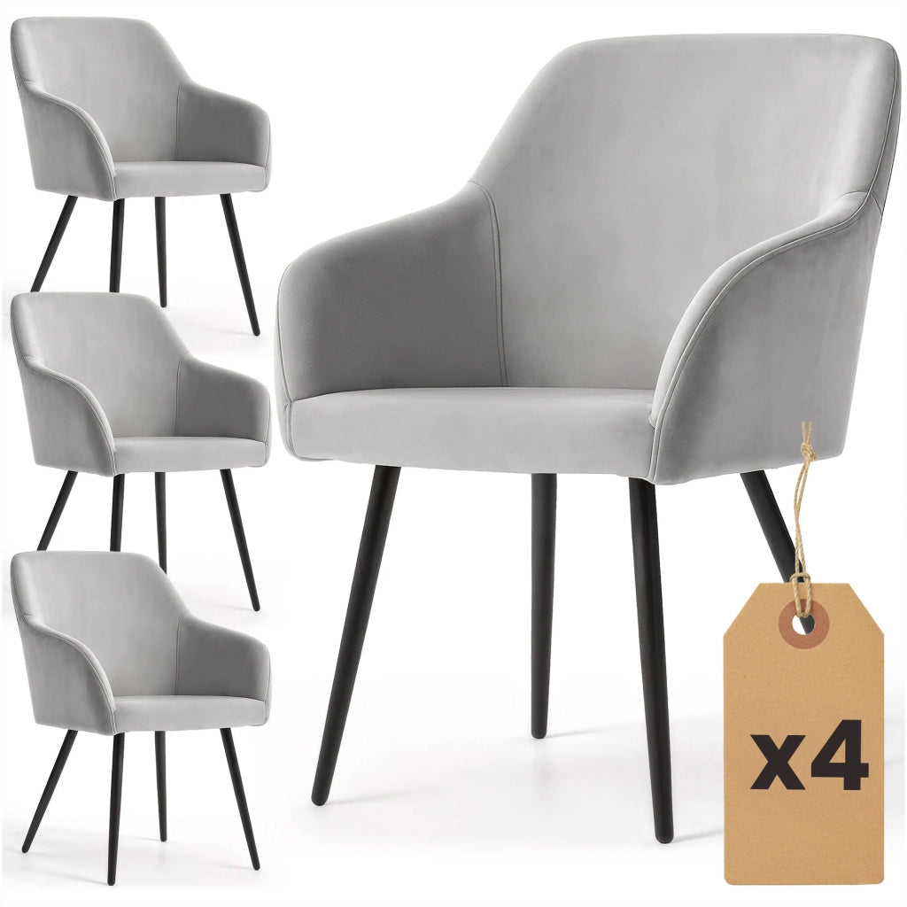 Set di 4 Sedie in velluto liscio ESTELLE Grigio gambe nere