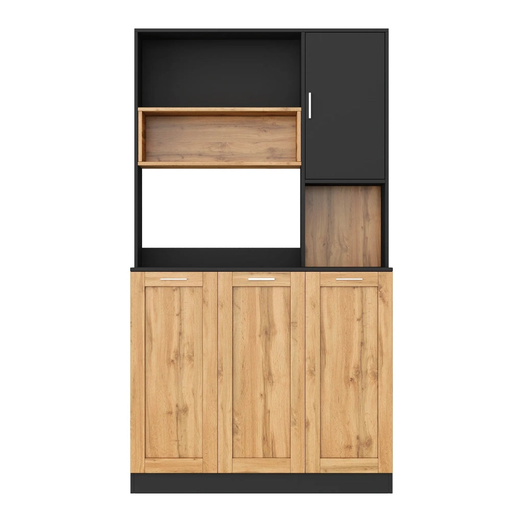 Armadio da cucina alto 100x40x180 cm con illuminazione LED e prese, ripiani regolabili, vetrina per soggiorno e sala da pranzo