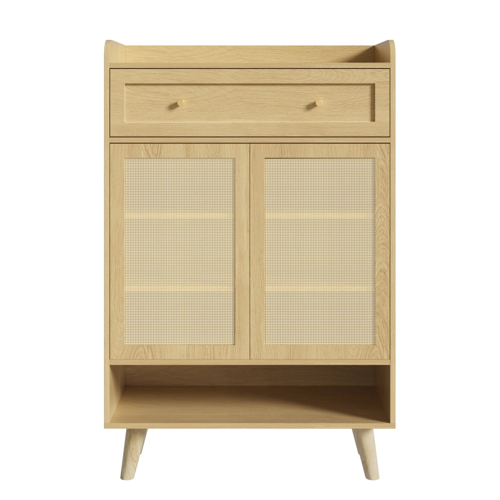 Mobile contenitore con ante, cassetto e ripiani in rovere chiaro 80x105x35 cm