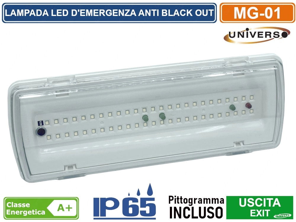 LAMPADA LED D'EMERGENZA ANTI BLACK OUT GRADO PROTEZIONE IP65 3.5W 400LM 3 DI ORE AUTONOMIA