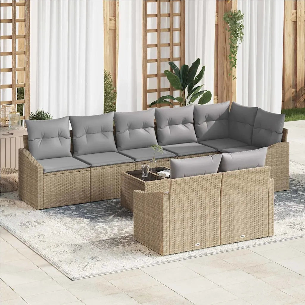 Set Divano da Giardino 9 pcs Beige e Grigio Chiaro polyrattan