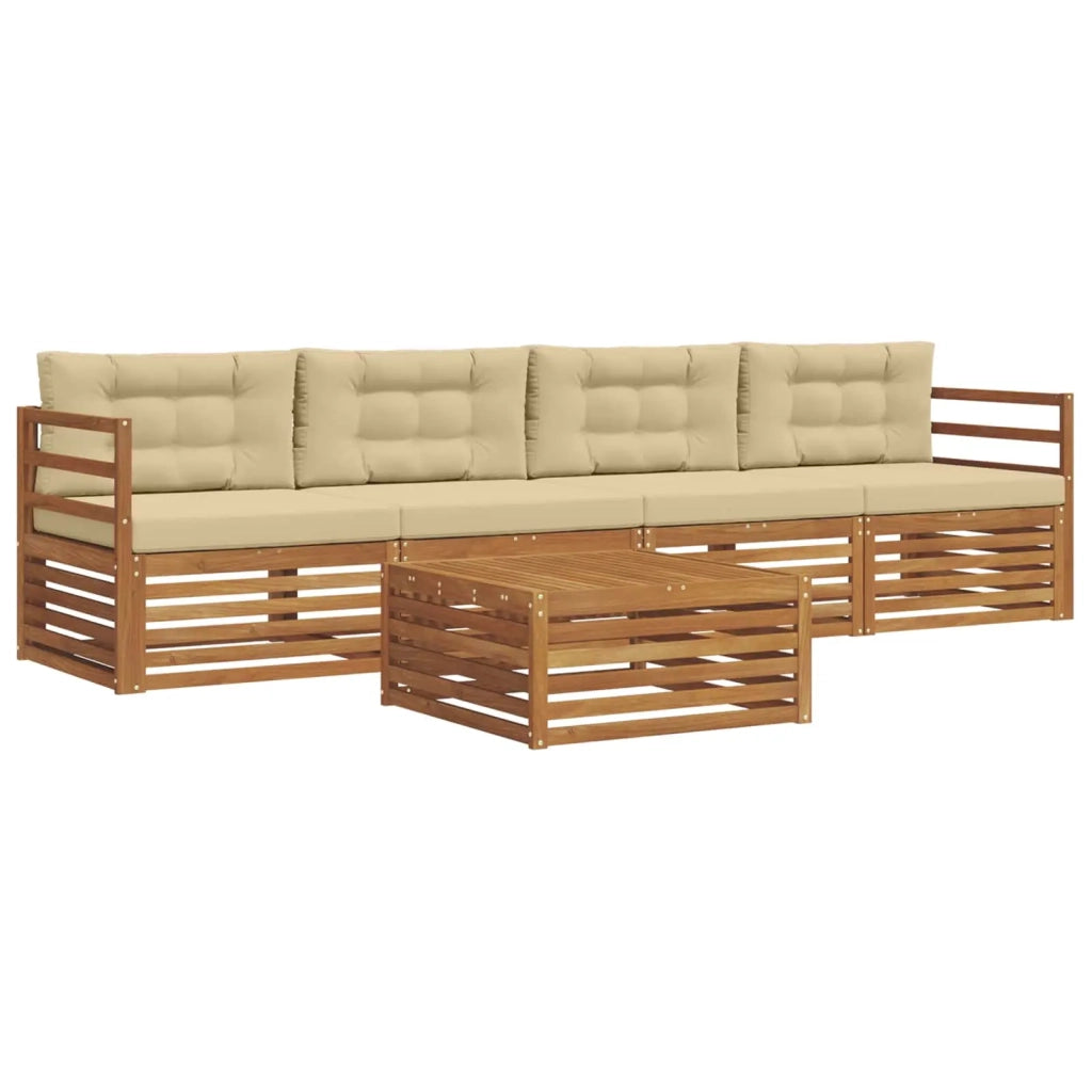 Set di divani da esterno con cuscino 5 pcs Naturale e Beige 3372963