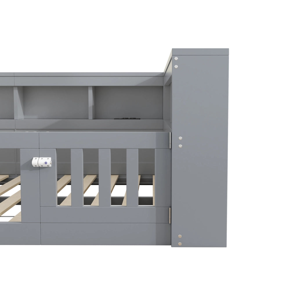 Letto divano per bambini 140x200 cm grigio con contenitore, senza materasso