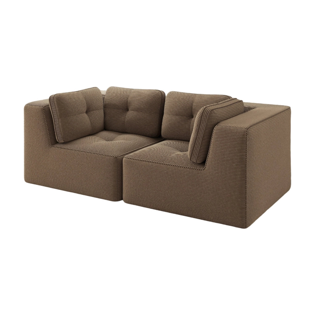 Divano angolare modulare ULEVR 208x104x69 cm senza struttura rigida, in velluto a coste marrone