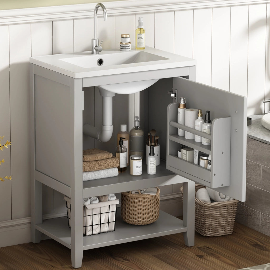 Mobile da bagno con ripiani interni; da pavimento; in MDF; grigio