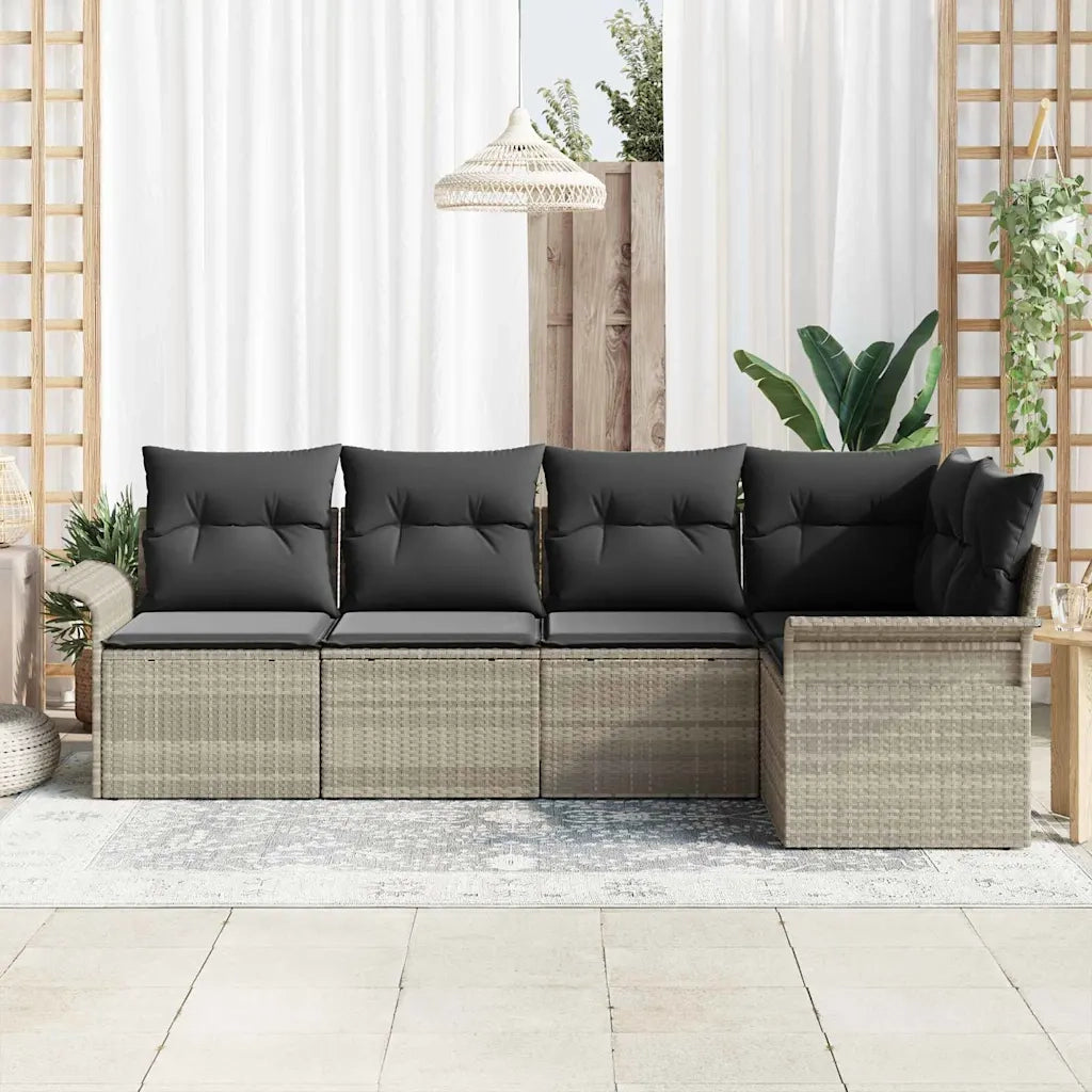 Set Divano da Giardino 5 pcs Grigio chiaro polyrattan