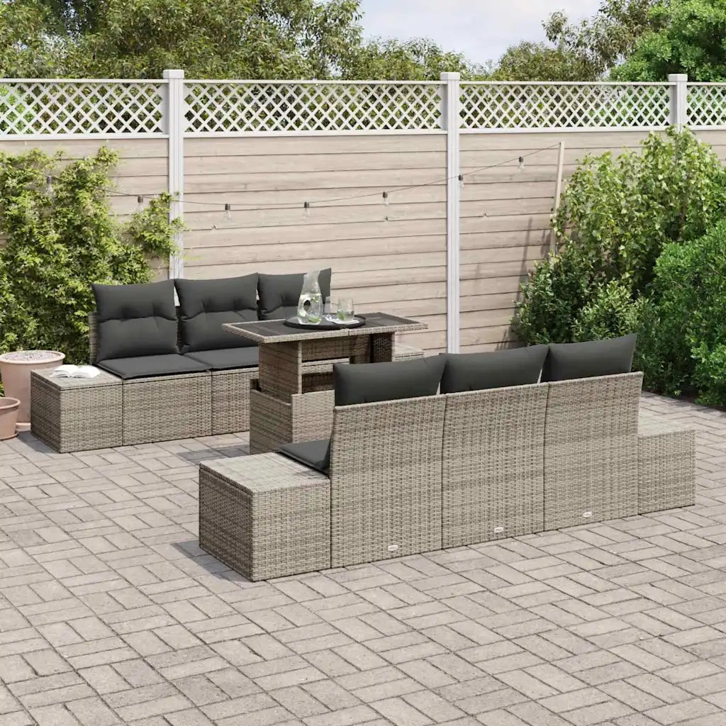 Set di divani con cuscino 7 pcs Grigio polyrattan