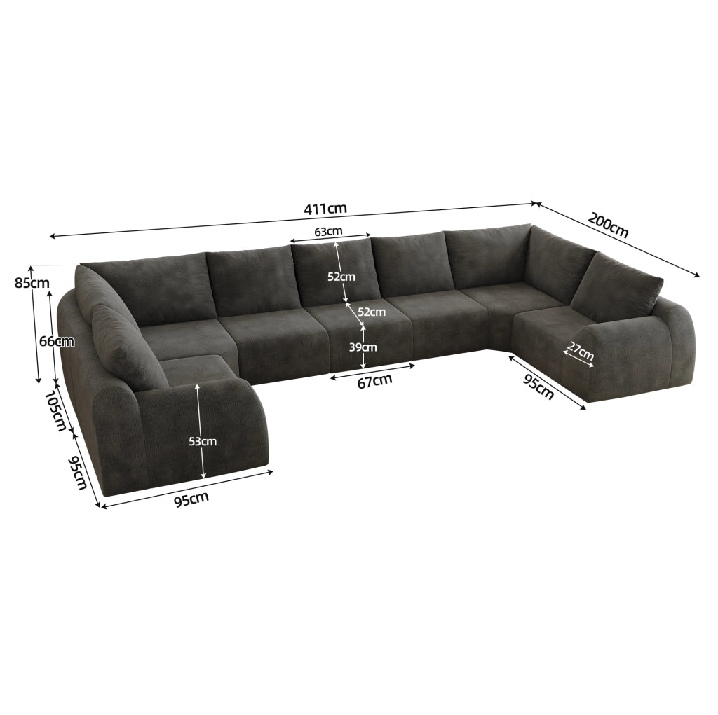Divano in tessuto grigio scuro 411 × 200 × 85 cm