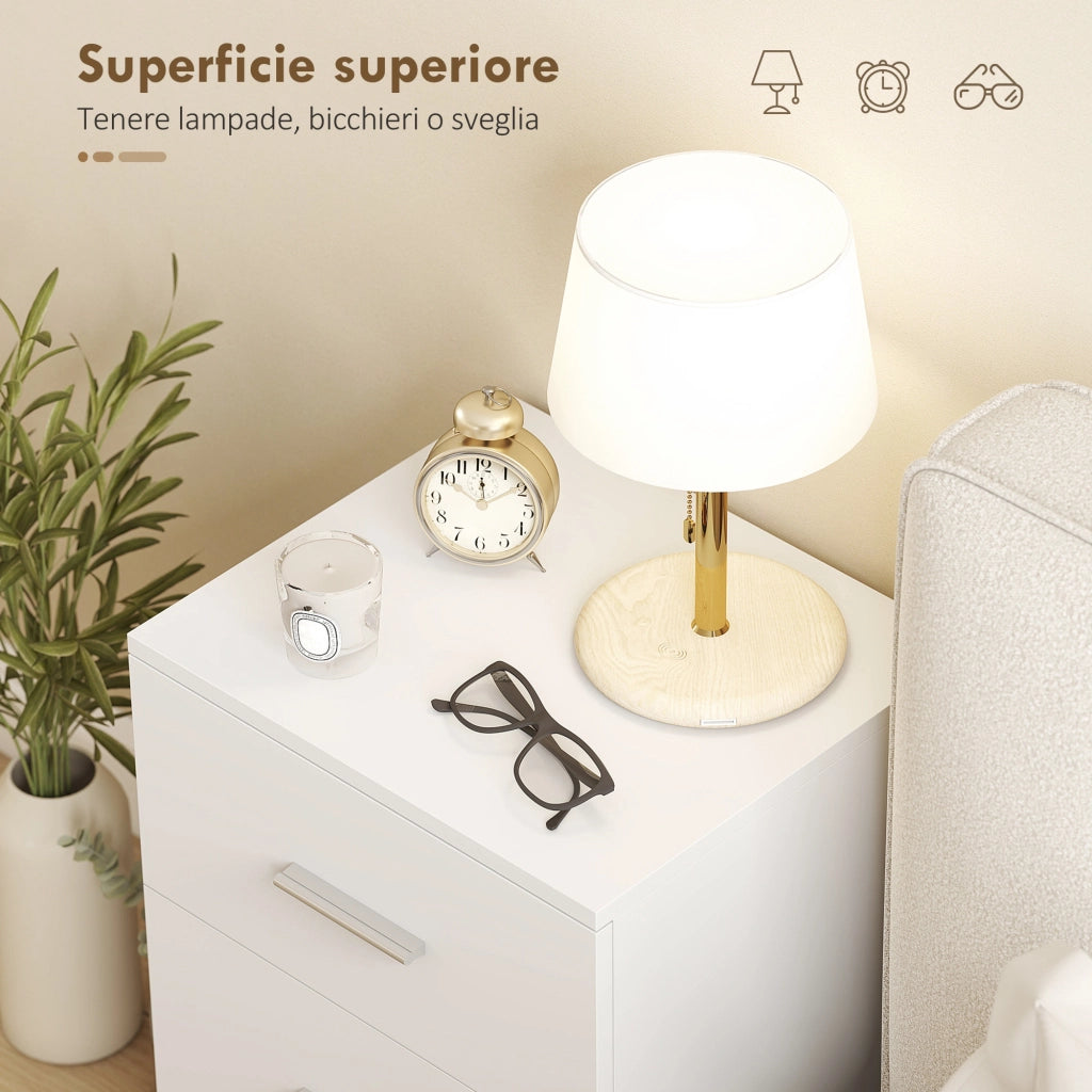 Comodino Moderno e Multiuso 40x35x60 cm con 3 Cassetti in MDF Bianco
