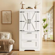 Credenza cucina stile country, 2 cassetti, ripiani regolabili, design porta granaio, mobile contenitore per cucina, sala da pranzo e soggiorno, bianco