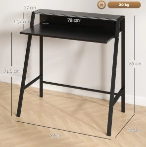 Scrivania minimalista nera in metallo con ripiano e gestione cavi 84x45x85 cm per ufficio e studio