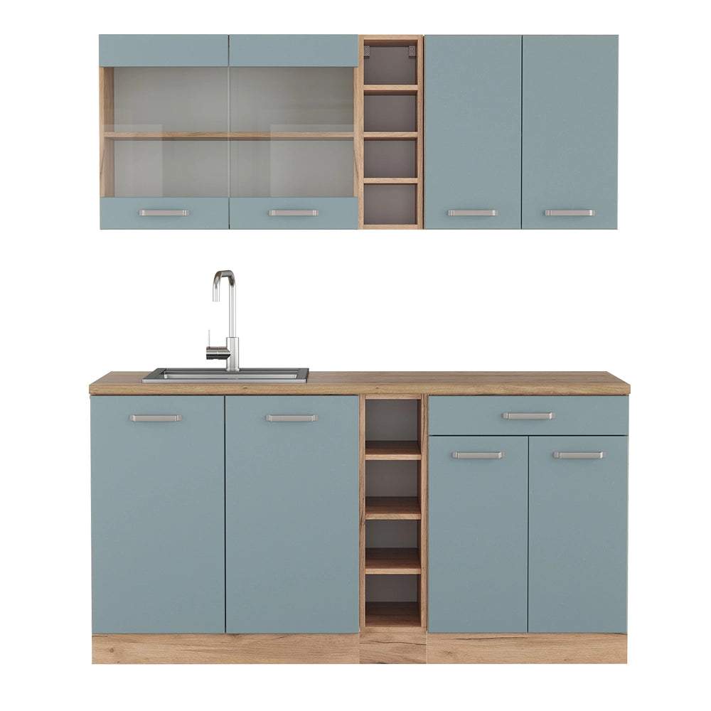 Vicco Cucina monoblocco Rovere blu-grigio/oro 160 cm Senza piano di lavoro