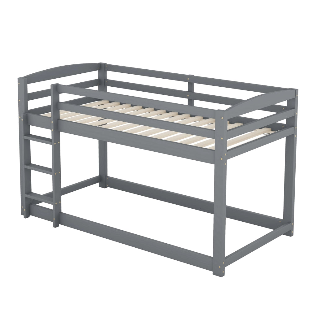 Letto a castello 90 × 200 cm a profilo basso con scala e barriera in legno e MDF grigio