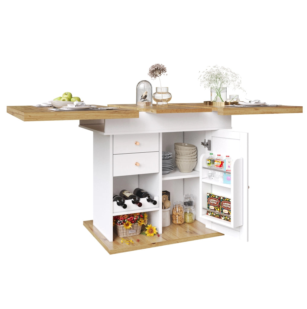 Tavolo da pranzo estensibile 110-140 x 80 x 75 cm in MDF bianco con contenitori