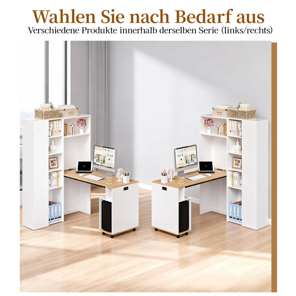 Scrivania pieghevole con libreria presa UE USB ripiani regolabili MDF bianco 104.5 × 30.5 × 160 cm