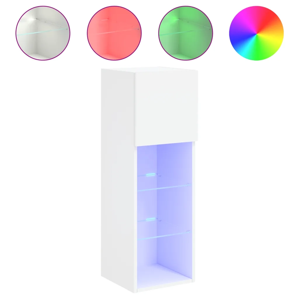 Mobili Porta TV con Luci LED 2 pz-Credenza per TV Bianchi 30,5x30x90 cm