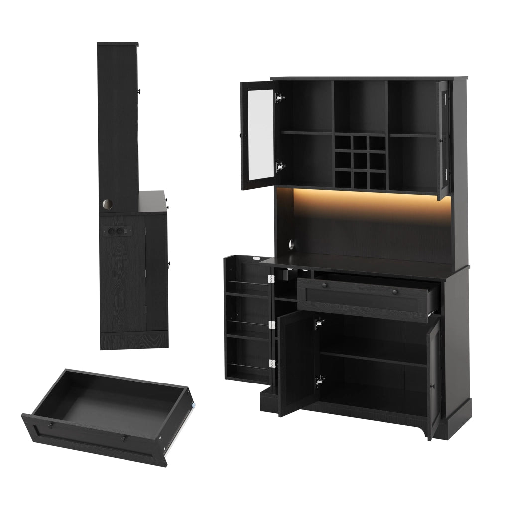 Armadio da cucina alto 180x105x40 cm con porta, ripiano spezie integrato, mensole regolabili, illuminazione LED a cambio colore e presa elettrica