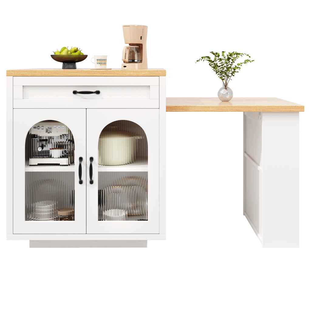 Mobile base da cucina con piano allungabile LED RGB 2 cassetti ante in vetro MDF bianco