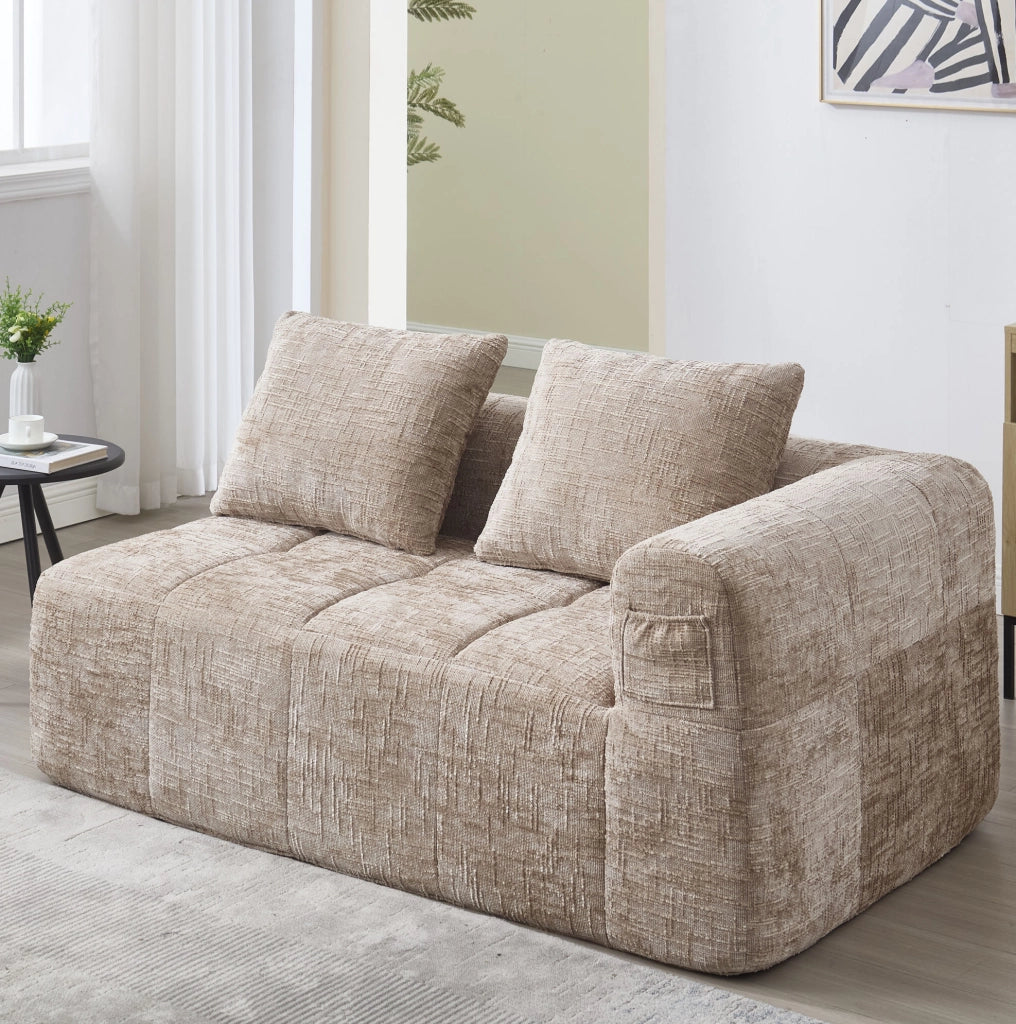 Divano con chaise longue e tasche laterali 158 cm in chenille khaki