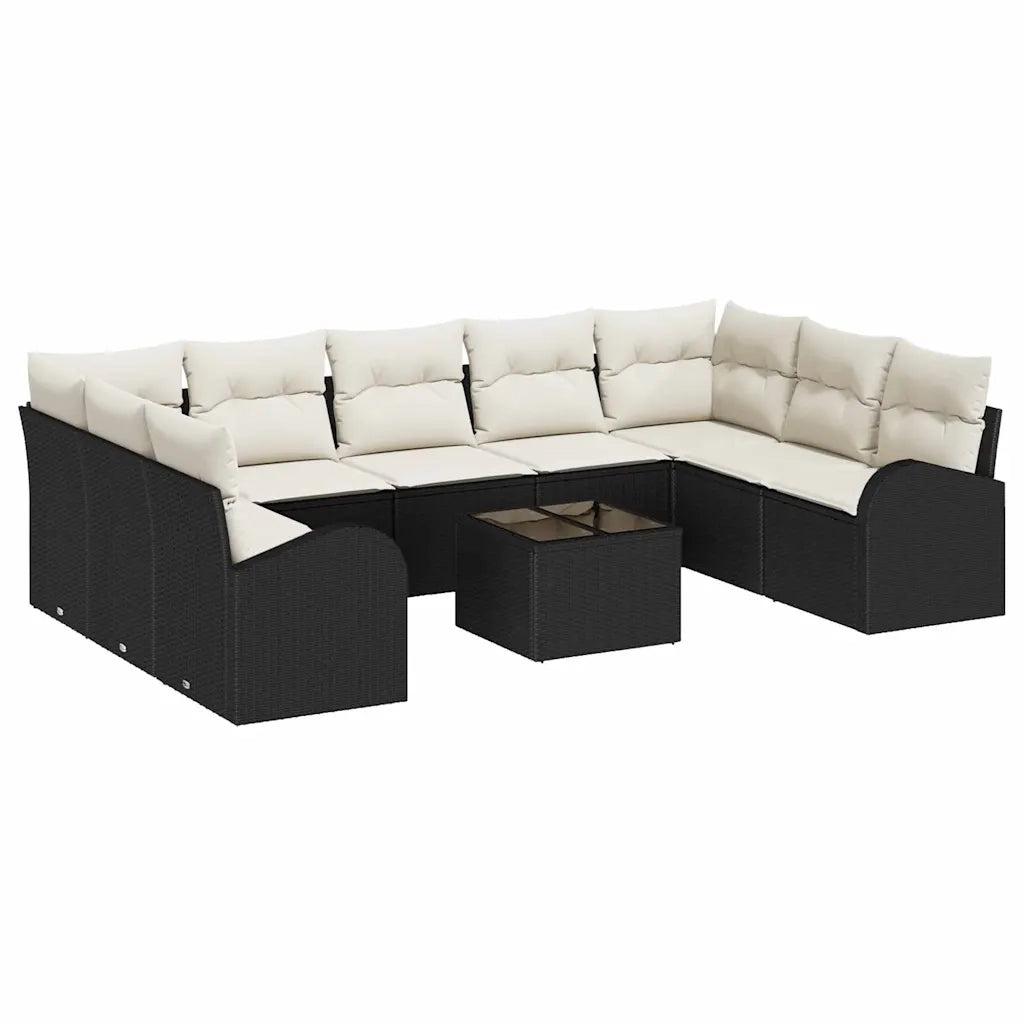 Set Divano da Giardino 10 pcs Nero e Bianco polyrattan