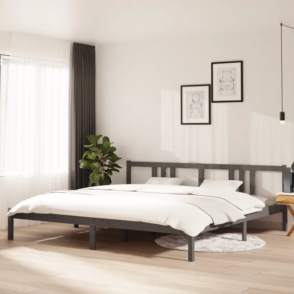 Letto matrimoniale | Letto per adulti | Giroletto Grigio in Legno Massello 200x200 cm